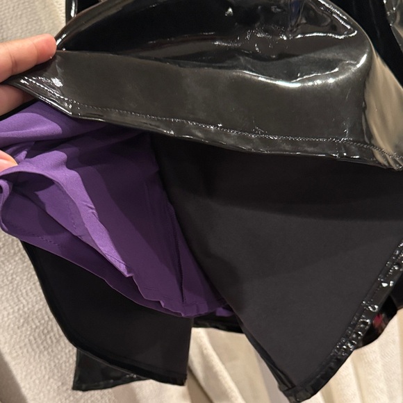 Vixen by Micheline Pitt Glossy Black Midi Skirt Sz.XS w/silver zip back - Picture 9 of 11